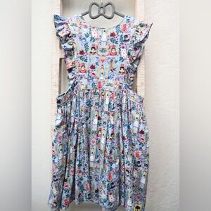 Colorful Ruffled Dress, Alice in Wonderland print Halloween